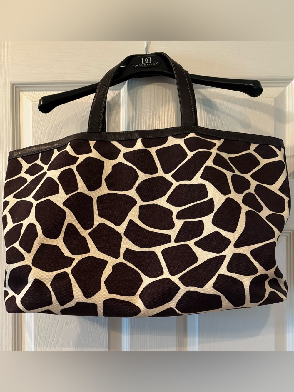 Banana Republic Giraffe-Print Canvas Tote Bag - Black & Cream w/Red lining